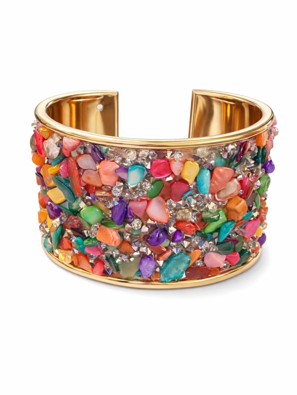 Statement Multicolor Stone Chip Cuff‎ Bracelet Gold Tone Wide Open Cuff Sparkle